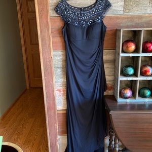 Navy Mother of the Bride Jeweled neckline, ruching